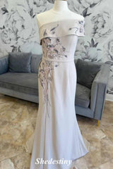 Champagne One Shoulder Sheath Mother of the Bride Dress with Applique