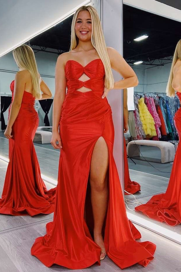Satin Black Sweetheart Keyhole Mermaid Slit Prom Dress