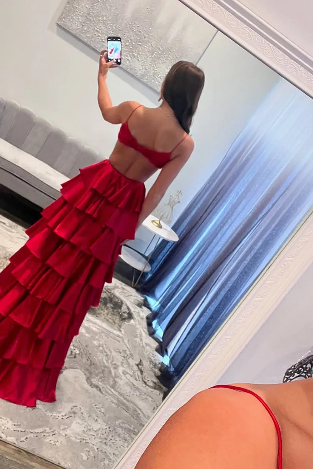 Fuchsia A Line Spaghetti Straps Satin Long Prom Dress with Slit