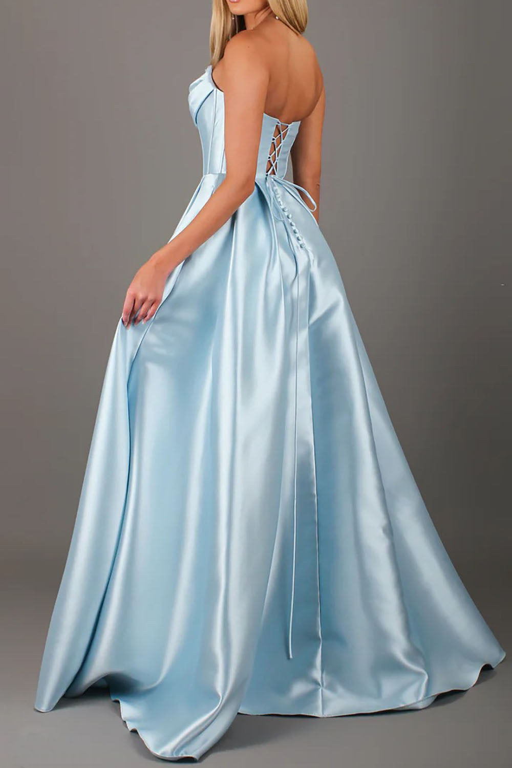 Strapless Satin A-Line Long Prom Dress with Slit