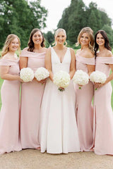 Off the Shoulder Sheath Bridesmaid Dress with Slit