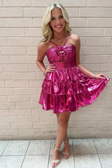 Unique A-Line Sleeveless Short Ruffle Homecoming Dress