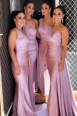 Unique Purple One Shoulder Mermaid Long Bridesmaid Dress
