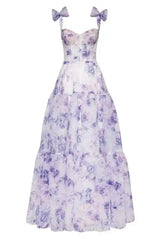 Princess Flower Print Sweetheart A-Line Lace-up Long Formal Dress