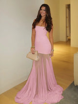 Yellow Mermaid Strapless Chiffon Long Prom Dress