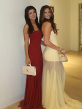 Yellow Mermaid Strapless Chiffon Long Prom Dress