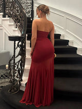 Yellow Mermaid Strapless Chiffon Long Prom Dress