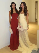 Yellow Mermaid Strapless Chiffon Long Prom Dress