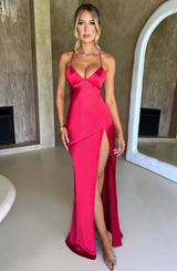Yellow Satin Spaghetti Straps Sheath Long Prom Dress with Slit