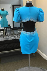 Crew Neck Corset Short Homecoming Dress with Rhinestone