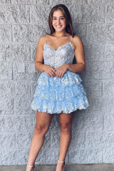 Sequins Sweetheart A-Line Light Blue Party Dress