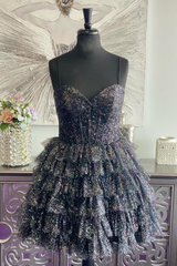 Iridescence Spaghetti Straps A-Line Tiered Ruffles Homecoming Dress