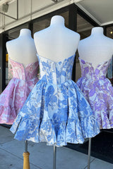 Pink Floral Print A-Line Short Homecoming Dress