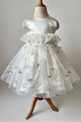 Cute Scoop Neck Flower Girl Dress with Butterfly Applique