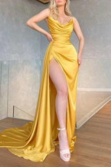 Yellow Strapless Corset Mermaid Formal Dress with Slit