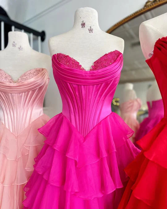 Exquisite Strapless Sweetheart A-Line Ruffles Dresses with Slit