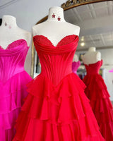 Exquisite Strapless Sweetheart A-Line Ruffles Dresses with Slit