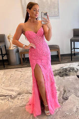 Mermaid Strapless Appliques Boning Long Prom Gown with Slit