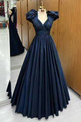 Navy Blue Surplice Lac-Up Ball Gown