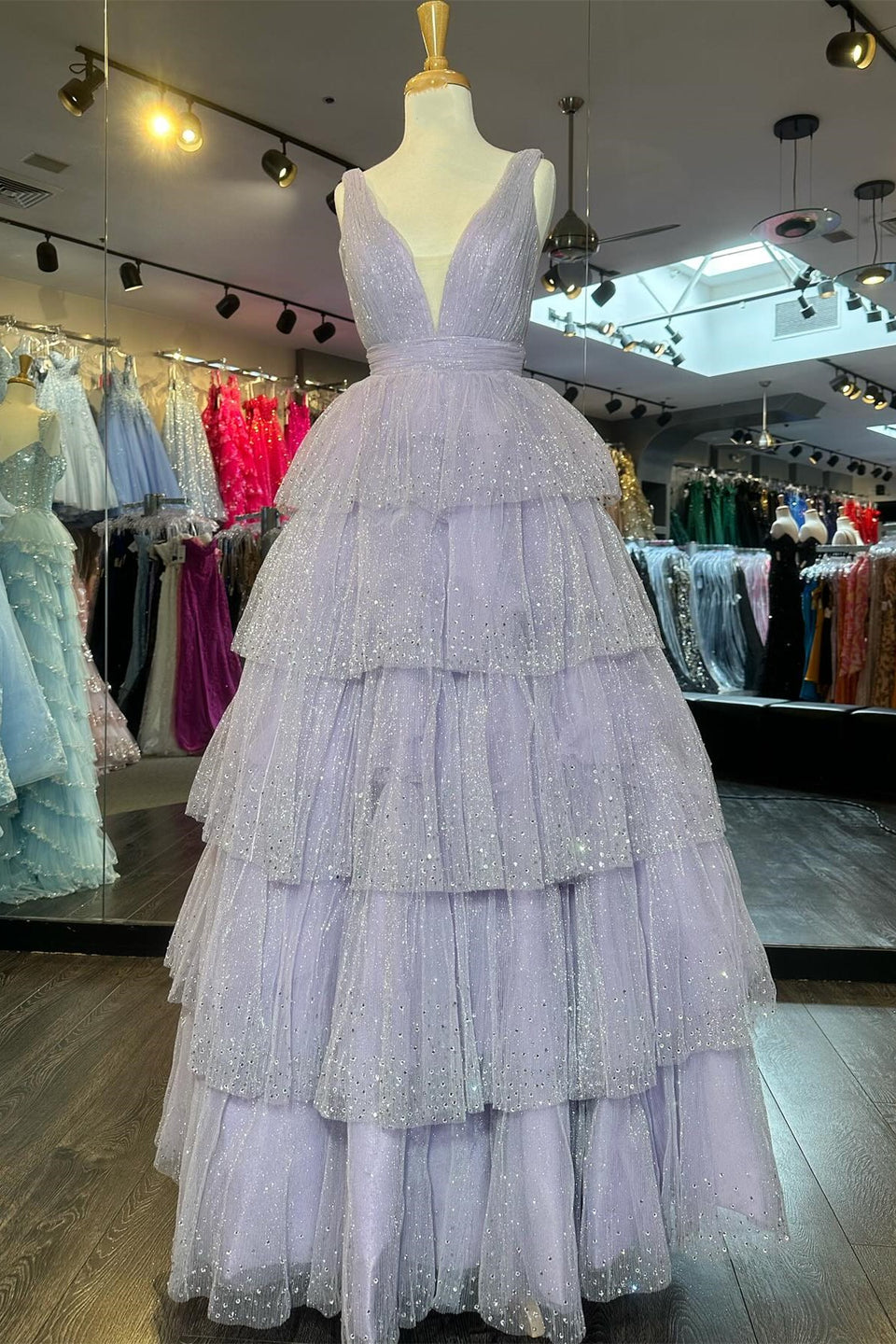 Lavender Corset Back Tulle Ball Gown,A-line Prom Dress Y4580 main image 1