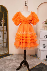 Orange Sweetheart A-Line Short Homecoming Dress with Puff Sleeves