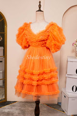 Orange Sweetheart A-Line Short Homecoming Dress with Puff Sleeves