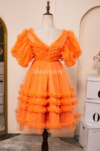 Orange Sweetheart A-Line Short Homecoming Dress with Puff Sleeves