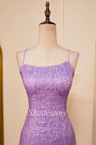 Lilac Sequin Lace-Up Back Short Party Dress