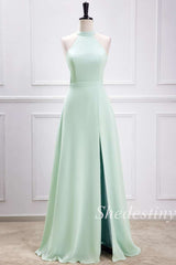 Sage Green Halter Cross-Back Maxi Dress with Slit