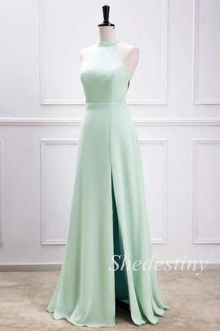 Sage Green Halter Cross-Back Maxi Dress with Slit
