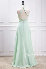 Sage Green Halter Cross-Back Maxi Dress with Slit