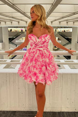 Strapless A-Line Short Homecoming Dress with Florals