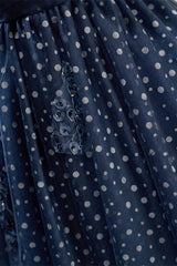 Navy Blue Polka Dot Lace Straps A-Line Homecoming Dress