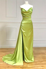 Strapless Mermaid Long Prom Dress with Slit and Attached Train