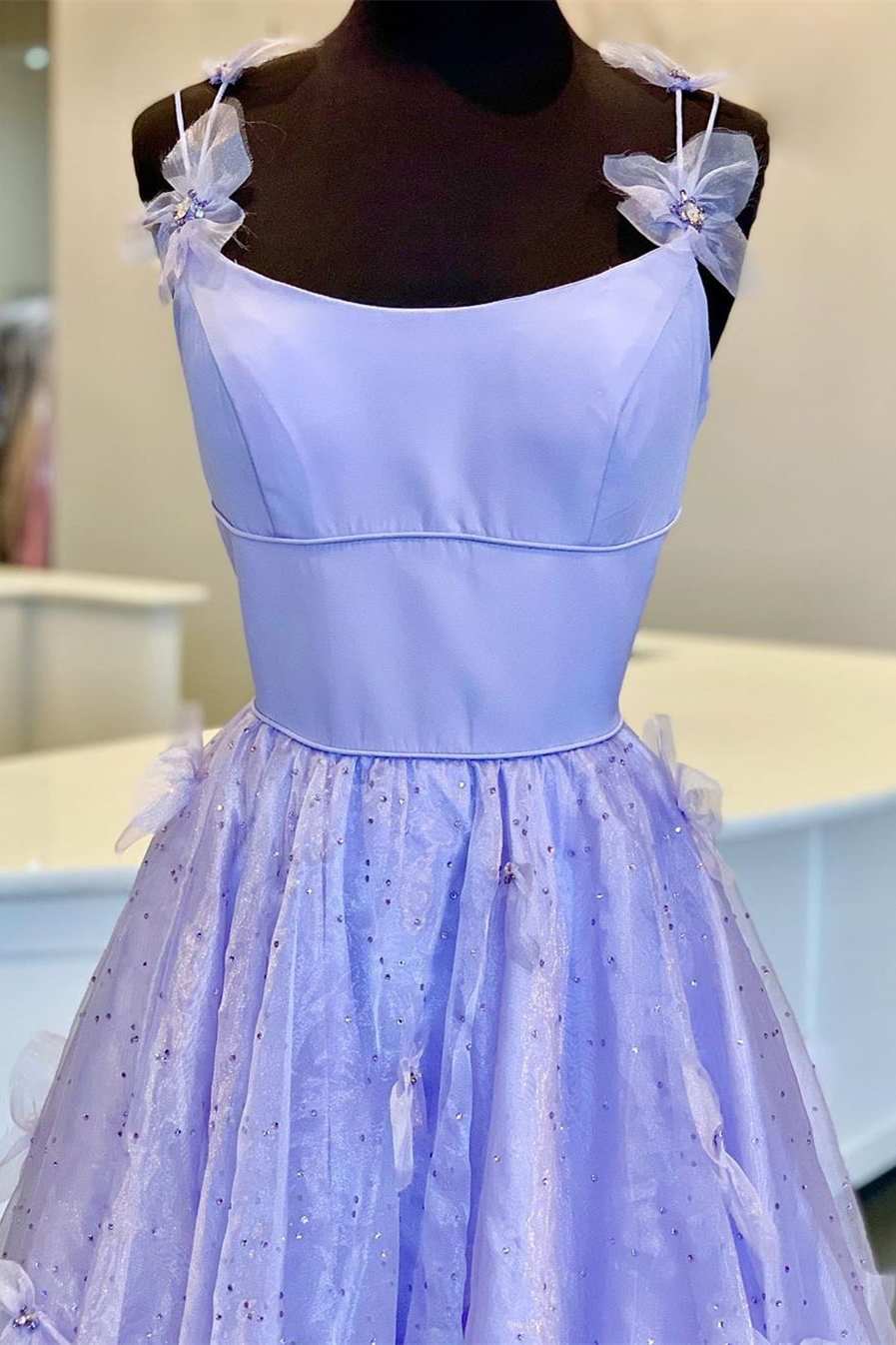 Lavender 3D Floral Lace A-Line Prom Dress