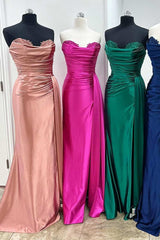 Sweetheart Mermaid Satin Pleated Long Prom Dress with Slit