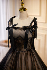 Black Lace Bow-Strap Lace-Up Back Ball Gown