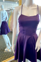 Purple Lace-Up Back A-Line Short Party Dress