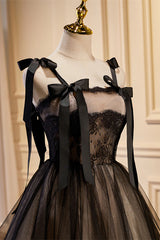 Black Lace Straps A-Line Homecoming Dress with Bows