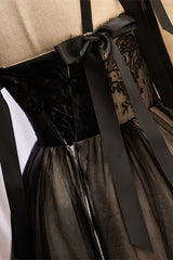 Black Lace Straps A-Line Homecoming Dress with Bows