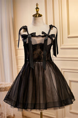 Black Lace Straps A-Line Homecoming Dress with Bows