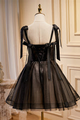 Black Lace Straps A-Line Homecoming Dress with Bows