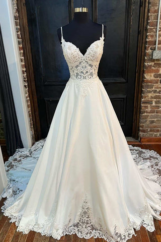 White Lace Sweetheart Backless A-Line Long Wedding Dress
