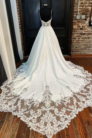 White Lace Sweetheart Backless A-Line Long Wedding Dress