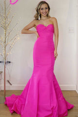 Hot Pink Sweetheart Trumpet Long Prom Dress