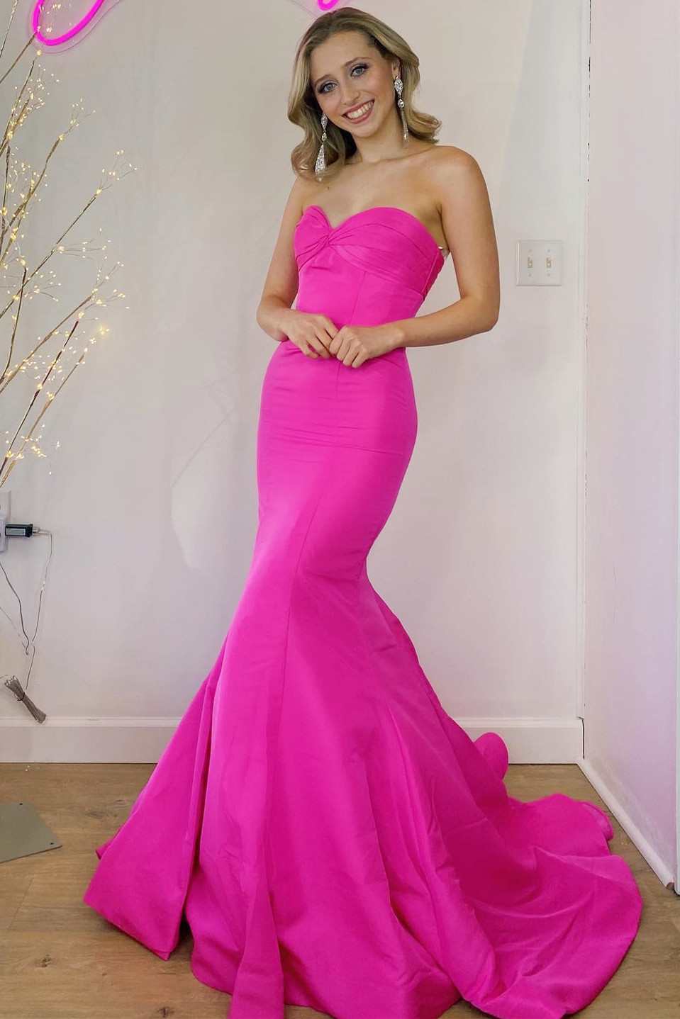 Hot Pink Sweetheart Trumpet Long Prom Dress