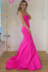 Hot Pink Sweetheart Trumpet Long Prom Dress