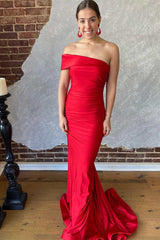 Elegant Red One-Shoulder Mermaid Long Formal Gown