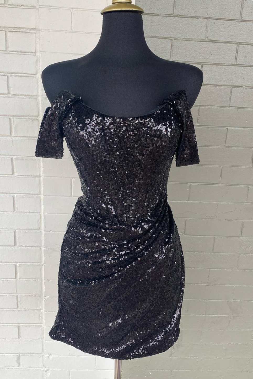 Magenta Sequin Off-the-Shoulder Short Homecoming Dress