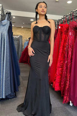 Black Lace Corset Mermaid Long Prom Dress